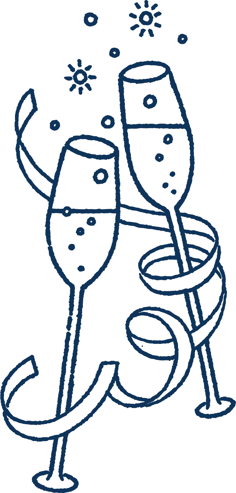 Illustration of champagne flutes and bubbles for a celebration
