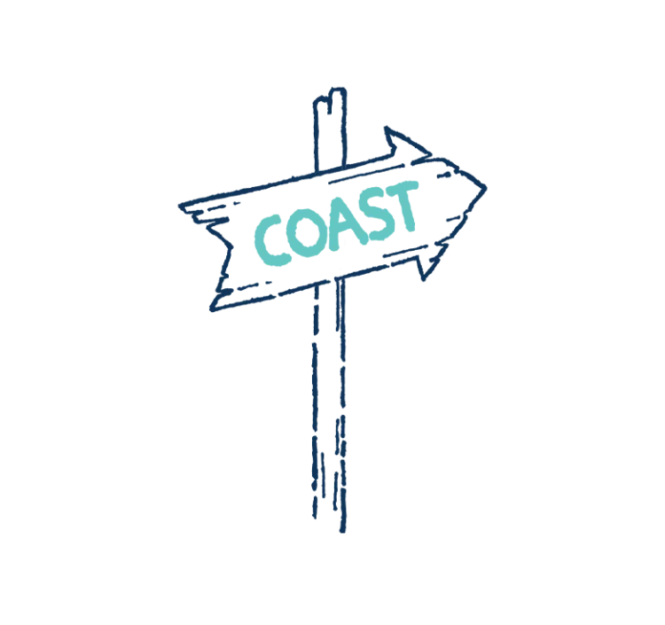 Bloom location coast sign post illustration