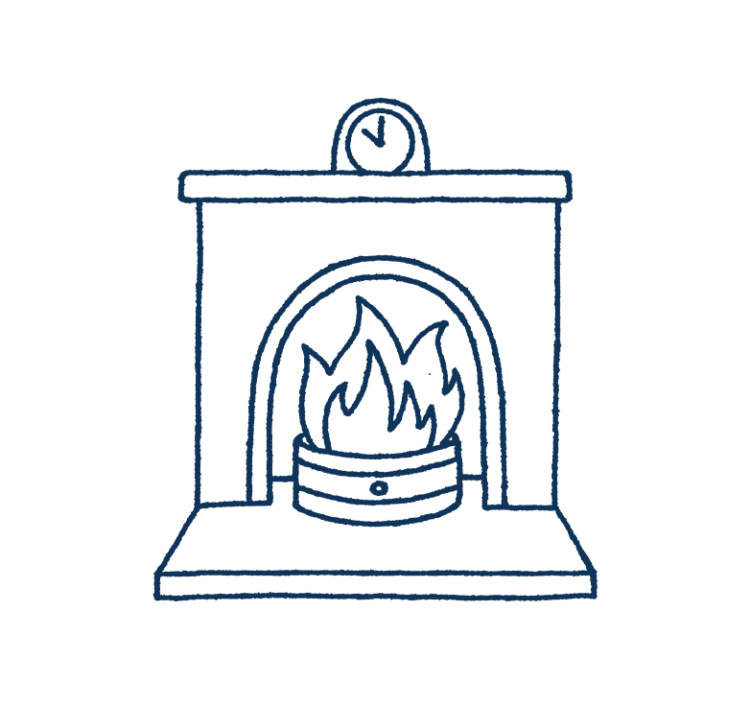 An illustration of a fireplace