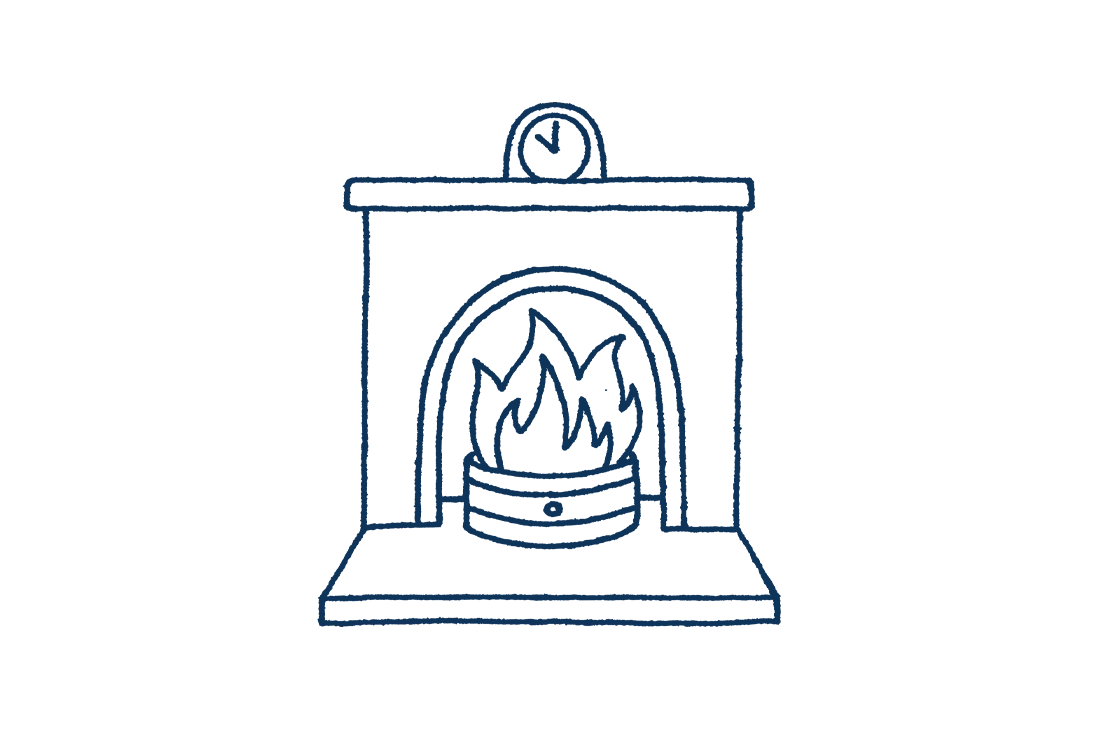 An illustration of a fireplace