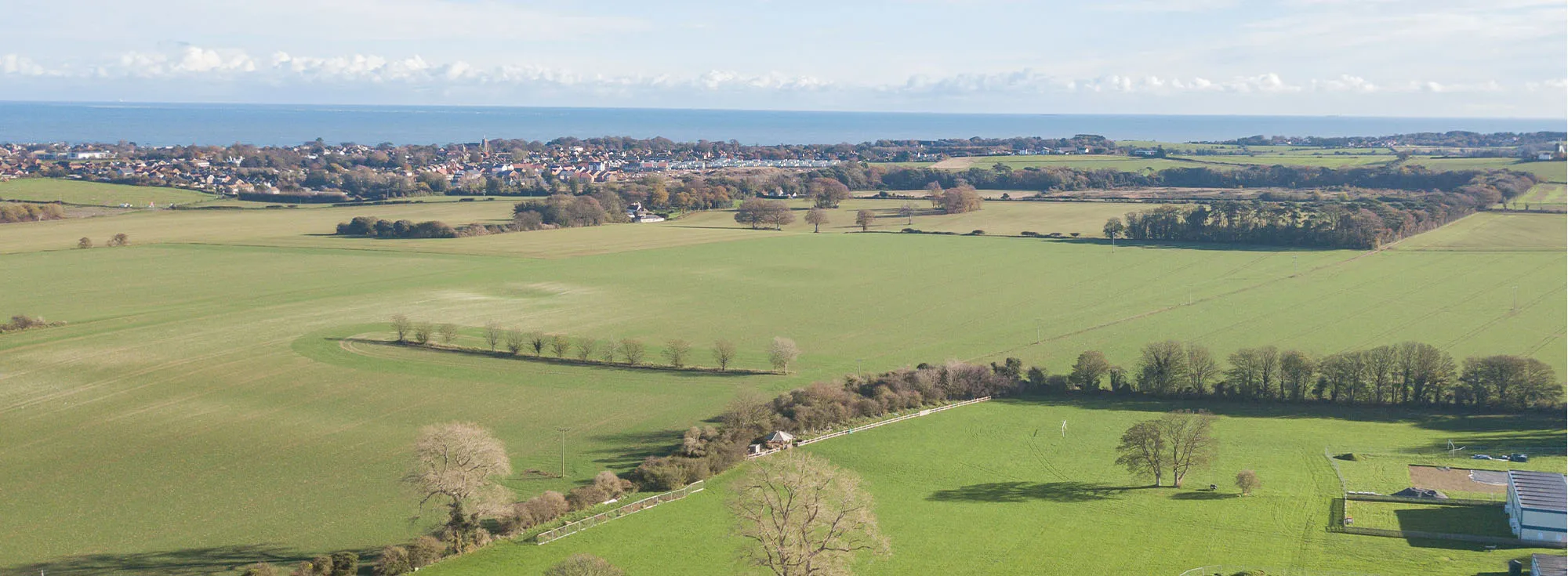 An aerial shot of the open, green landscape of Deal in Kent