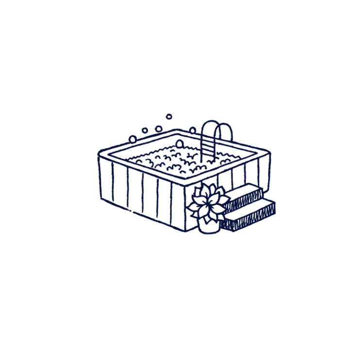 Illustration of a hot tub full of water and bubbles