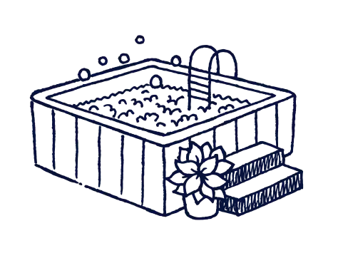 Illustration of a hot tub full of water and bubbles