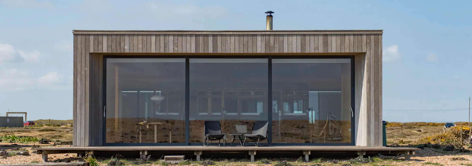 Exterior shot of El Ray holiday home sat on the Dungeness Nature Reserve