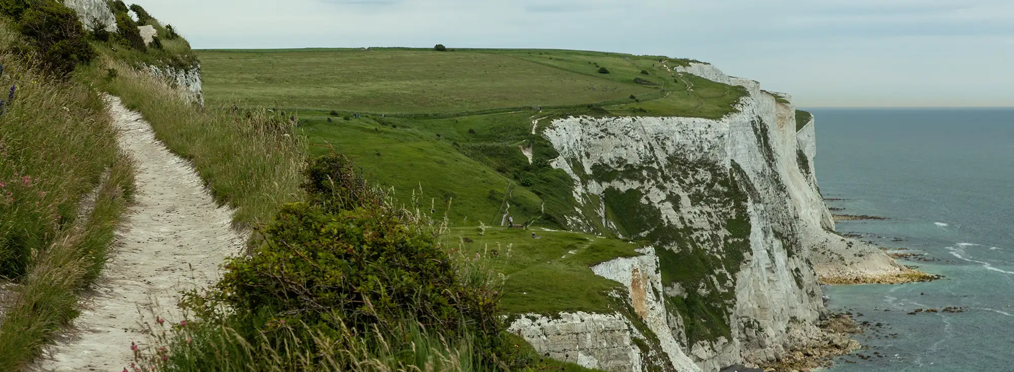 Coastal path with the white cliffs of St Margaret's Bay and the sea below