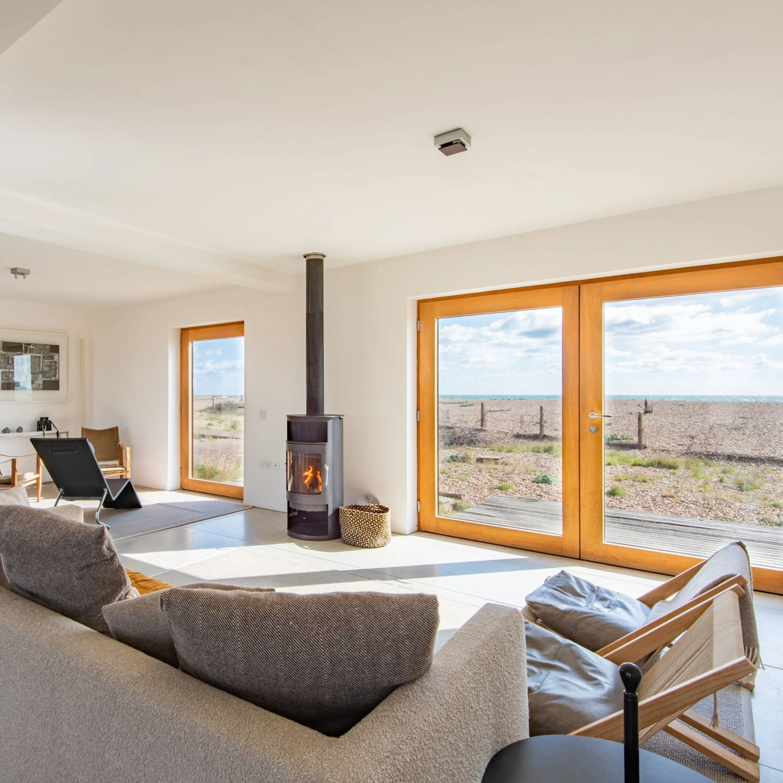 Living room looking out to the sea at Fog Signal Building, Dungeness