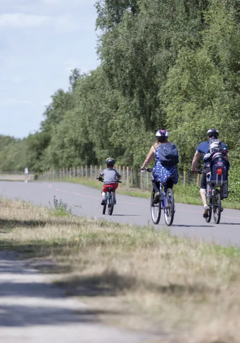 A family out on a bike ride through betteshanger park