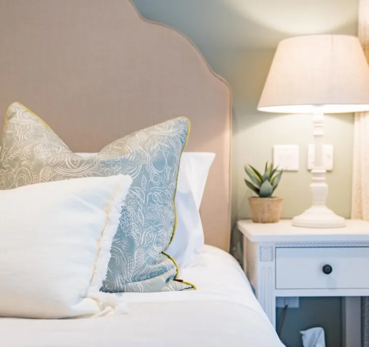 A close up of bedding and pillows at Cockpit Cottage, a holiday home in Elham Kent