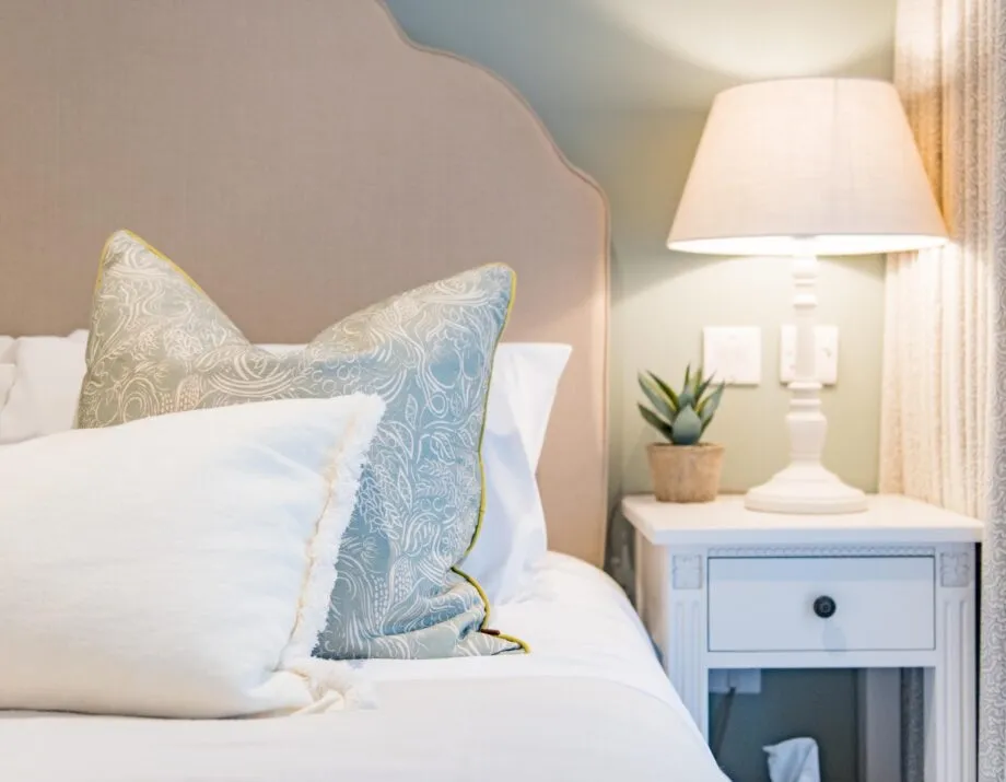A close up of bedding and pillows at Cockpit Cottage, a holiday home in Elham Kent