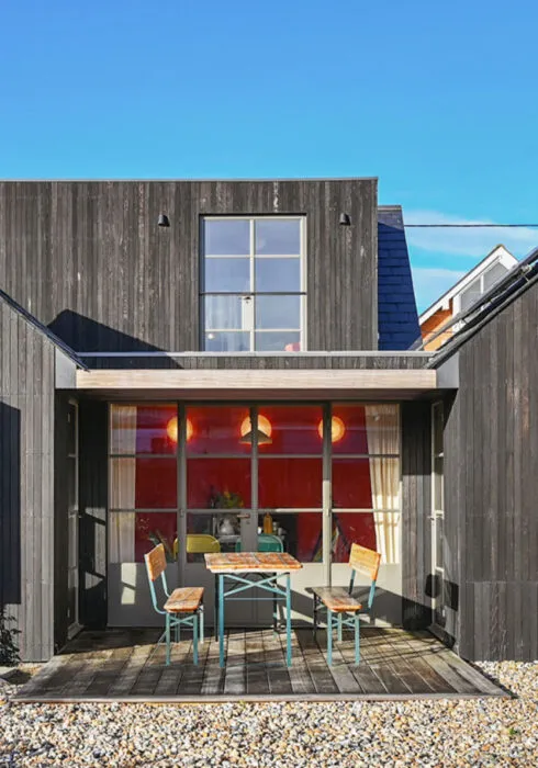 The exterior of Luna, a cosy beach house in Camber, East Sussex.